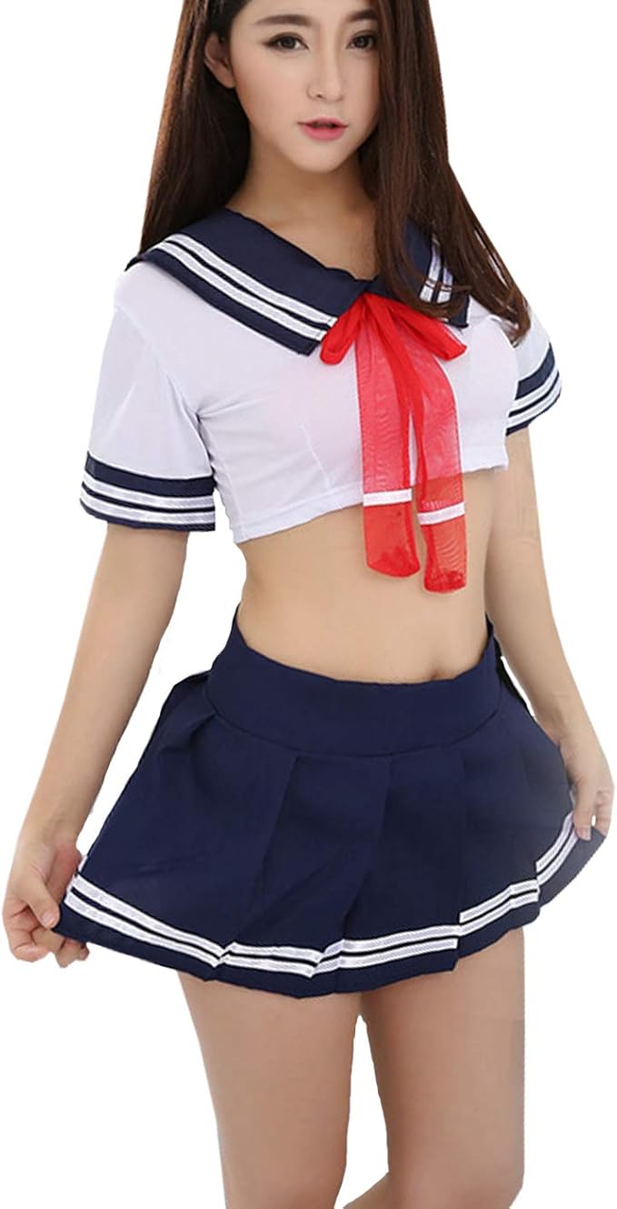 White sailor blouse with navy collar and sleeve stripes