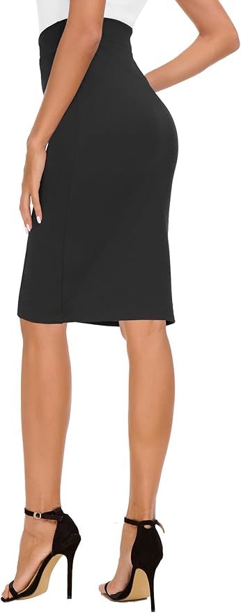 Women's High Waist Bodycon Pencil Skirt Stretchy Knee Length Midi Skirts for Busines Casual