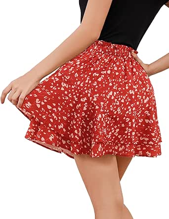 Women's Floral Skorts Trendy Summer Casual Boho Ruffle Tennis Mini Skirts